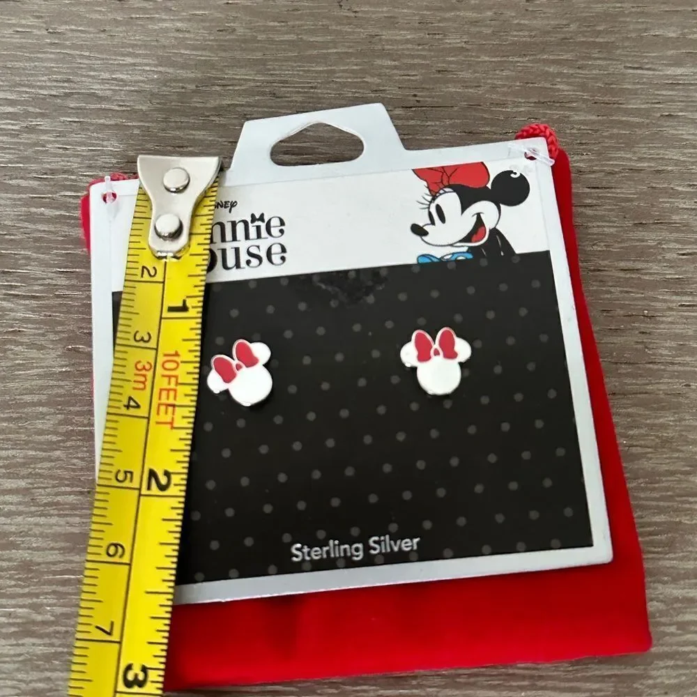 Disney Minnie Mouse Sterling Silver Stud Earrings & Red Velvet Gift Bag